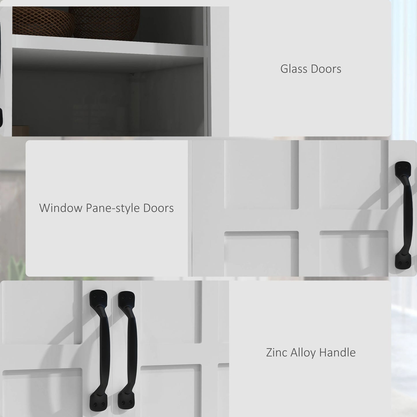 Modern Sideboard Cabinet, Glass Doors, 4-Tier Shelving, Adjustable Shelves Kitchen Pantry Cabinets at Gallery Canada