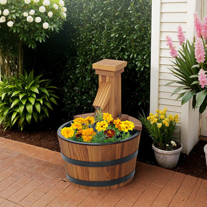 Outdoor Waterfall Fountain, Garden Wood Barrel, Carbonized Water Fountains at Gallery Canada