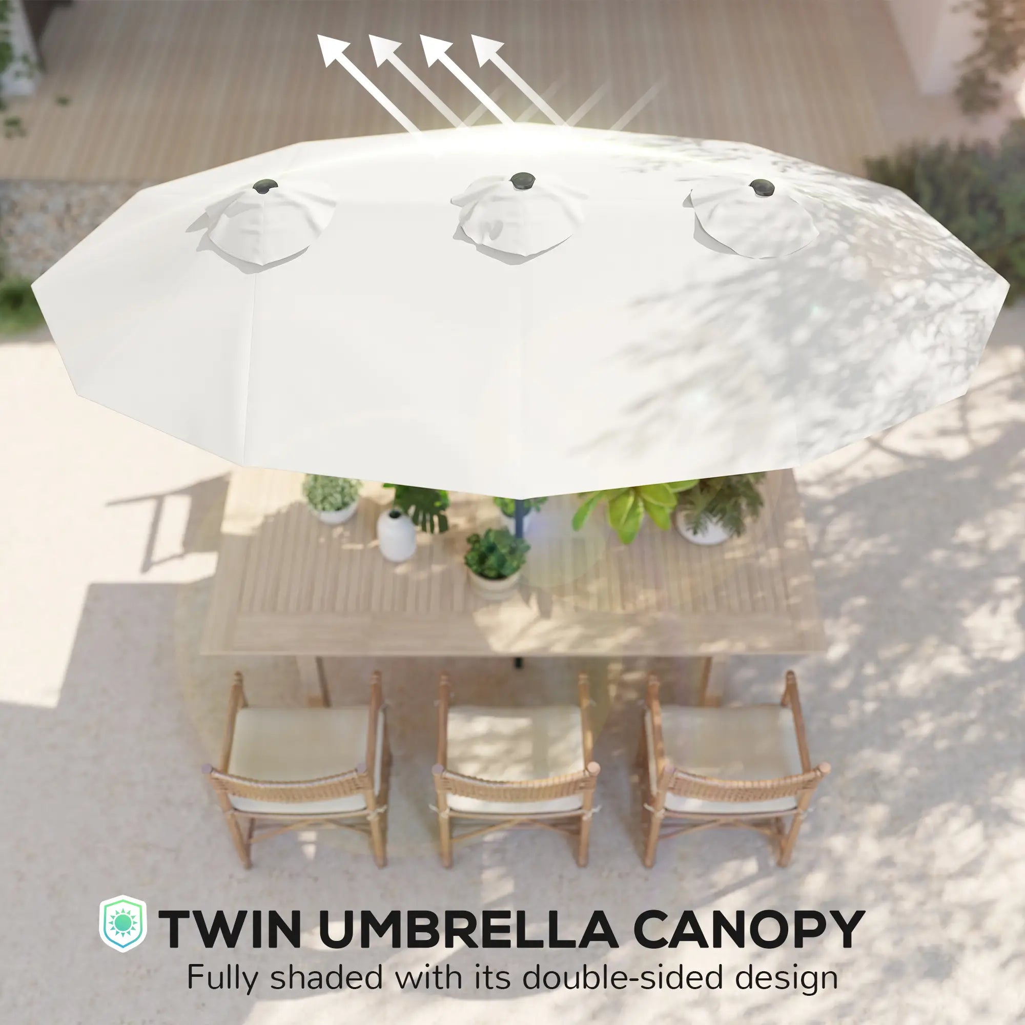 9.7' Double-Sided Patio Umbrella, Tilt Crank Vents, Cream White Sun Umbrellas at Gallery Canada