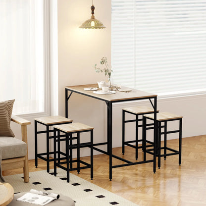 5-Piece Industrial Rectangular Bar Table Set, 4 Stools, Oak Bar Sets at Gallery Canada