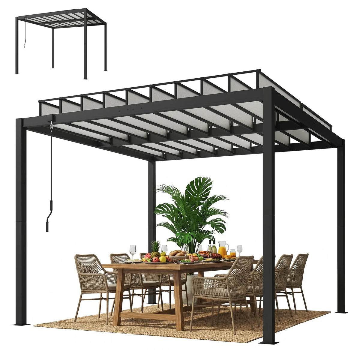 9.5 X 10 Ft Aluminum Louvered Pergola With Clear PC Roof, Clear