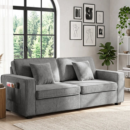 3 Seater Sofa, Thick Cushion, Grey, 2 Pillows, Side Pockets 3-Seater Sofas at Gallery Canada