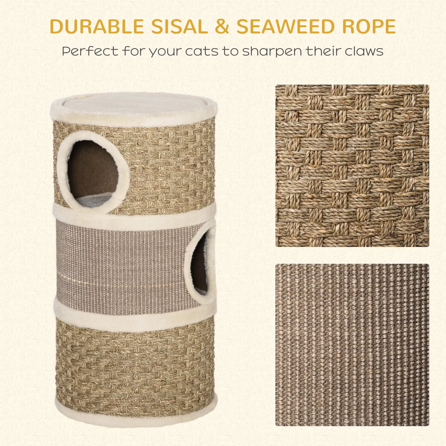 3 Story Cat Condo with Sisal Scratching Surface, 15" x 28", Khaki Brown Cat Towers at Gallery Canada