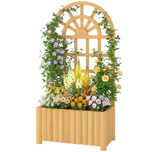 Wooden Raised Garden Bed With Lattice Trellis, Outdoor Elevated Planter Box Wooden Planter Boxes Natural at Gallery Canada