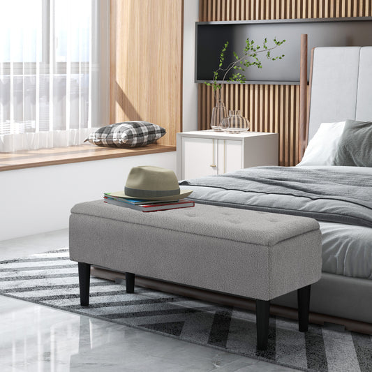 Modern Storage Bench, Ottoman with Storage and Lamb's Wool Upholstery for Living Room, Bedroom - Gallery Canada