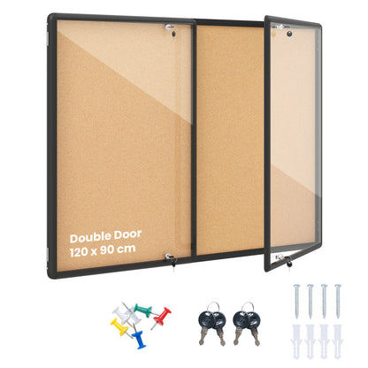 Enclosed Bulletin Board, Aluminum Frame, Felt Surface, Black