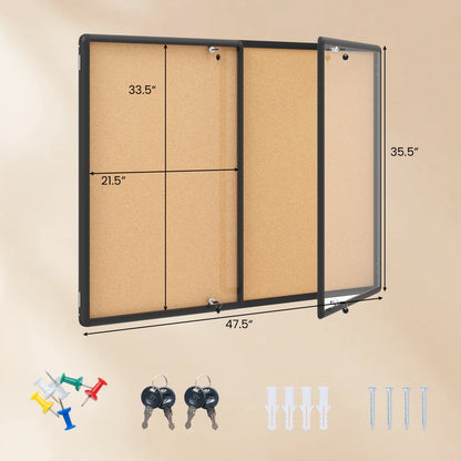 Enclosed Bulletin Board, Aluminum Frame, Felt Surface, Black