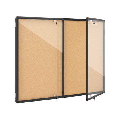 Enclosed Bulletin Board, Aluminum Frame, Felt Surface, Black