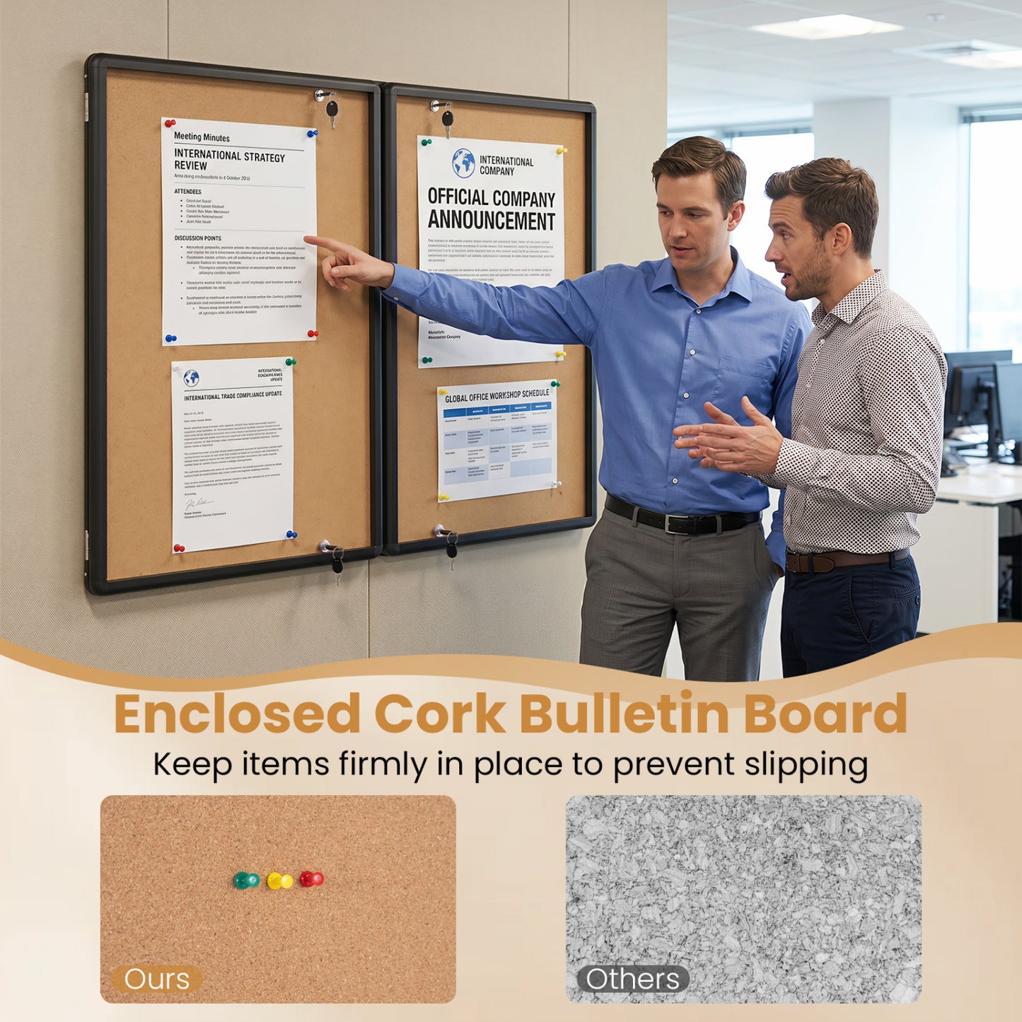 Enclosed Bulletin Board, Aluminum Frame, Felt Surface, Black