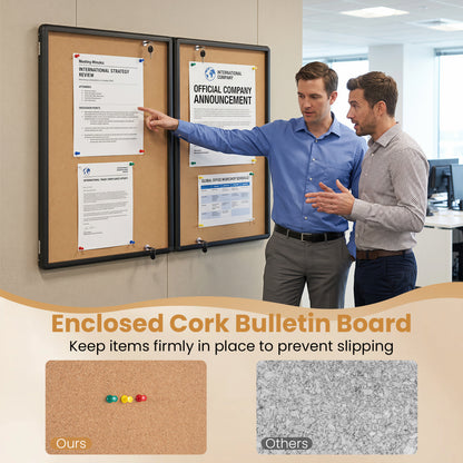 Enclosed Bulletin Board, Aluminum Frame, Felt Surface, Black
