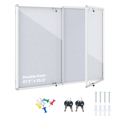 Lockable Cork Bulletin Board, Silver