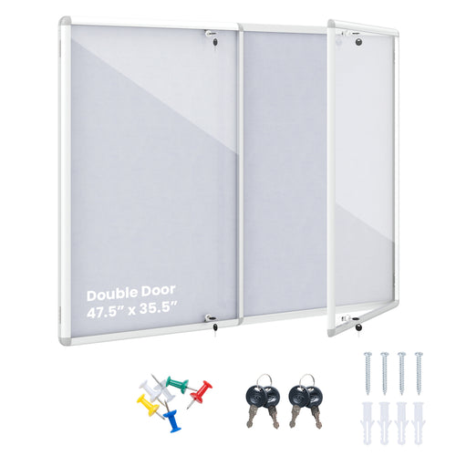 Lockable Cork Bulletin Board, Silver