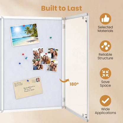 Lockable Cork Bulletin Board, Silver
