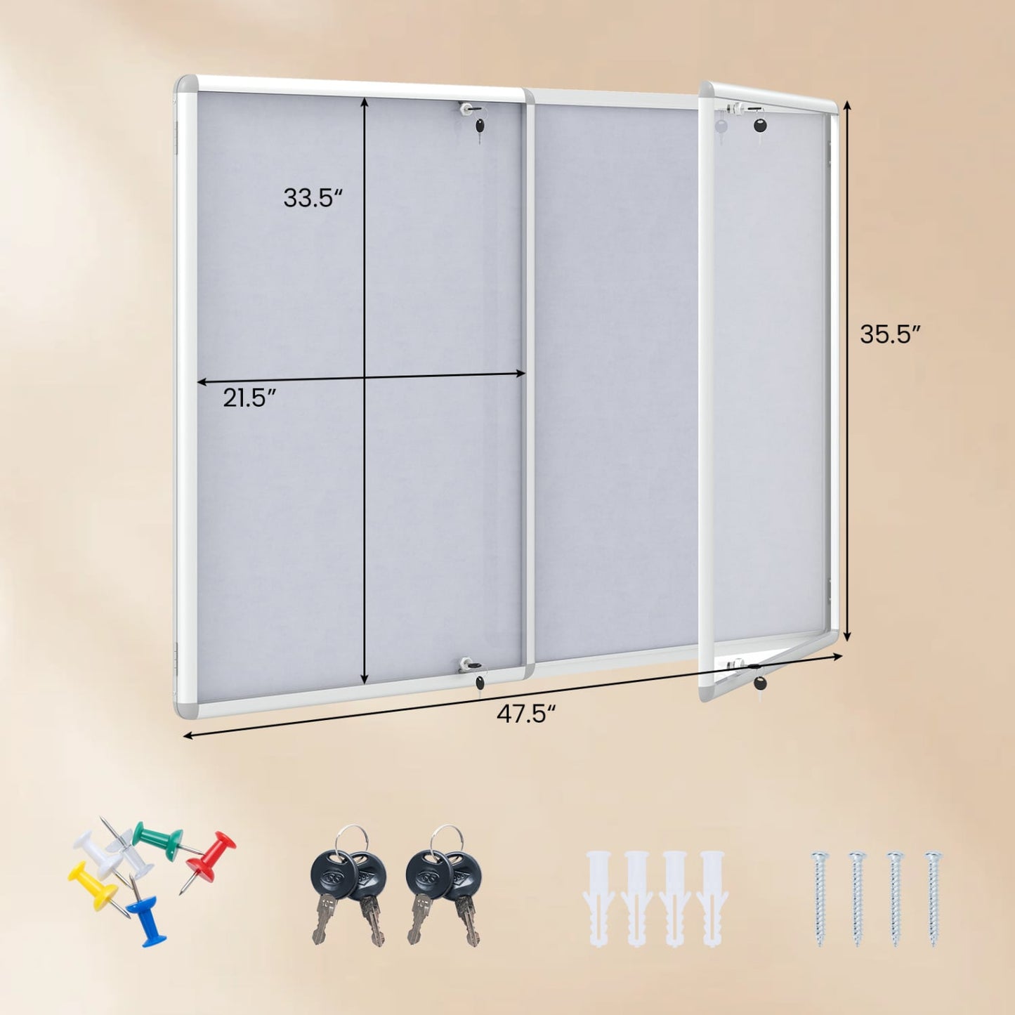 Lockable Cork Bulletin Board, Silver