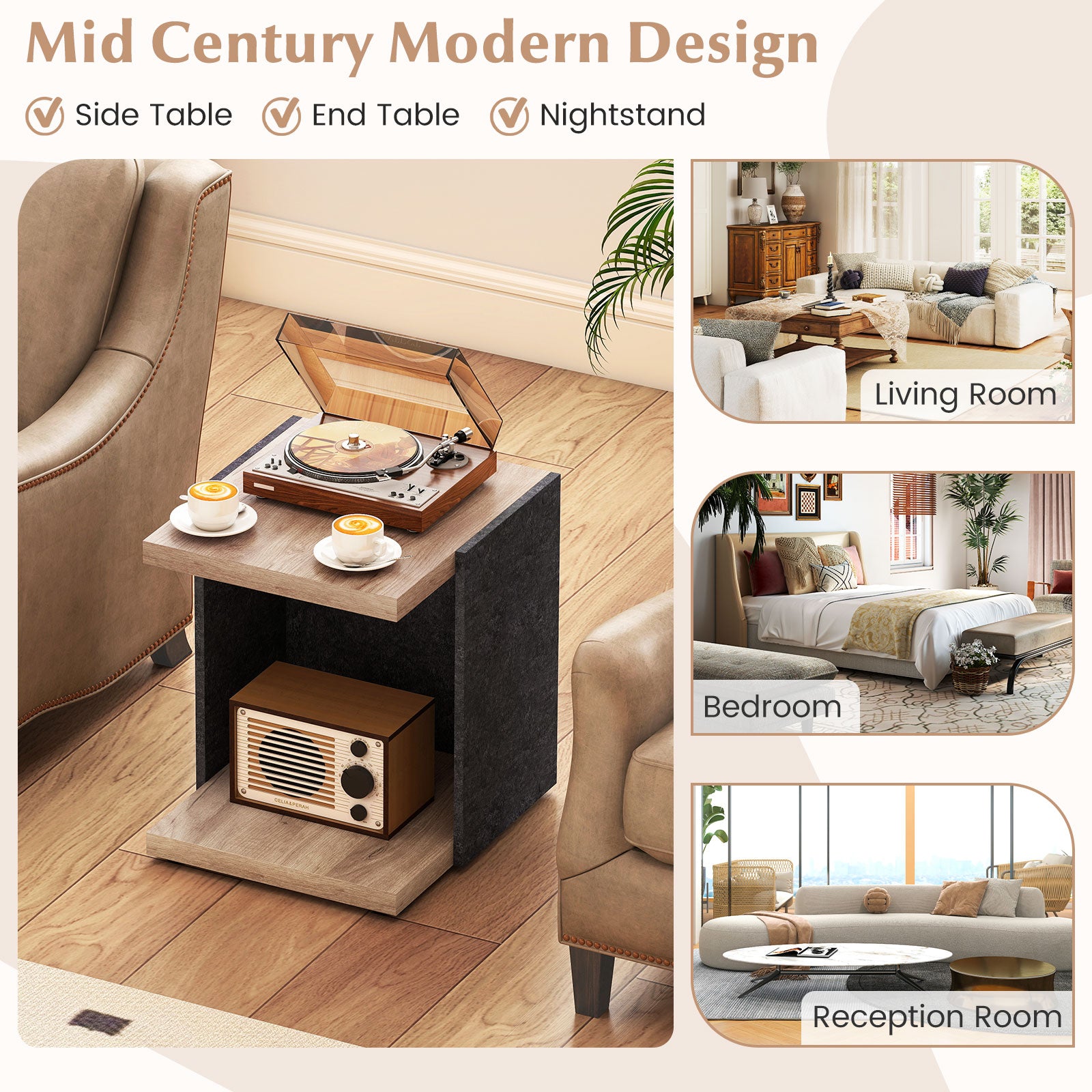 End Table 2-Tier Sofa Side Table with Open Storage Shelf, Oak End & Side Tables at Gallery Canada