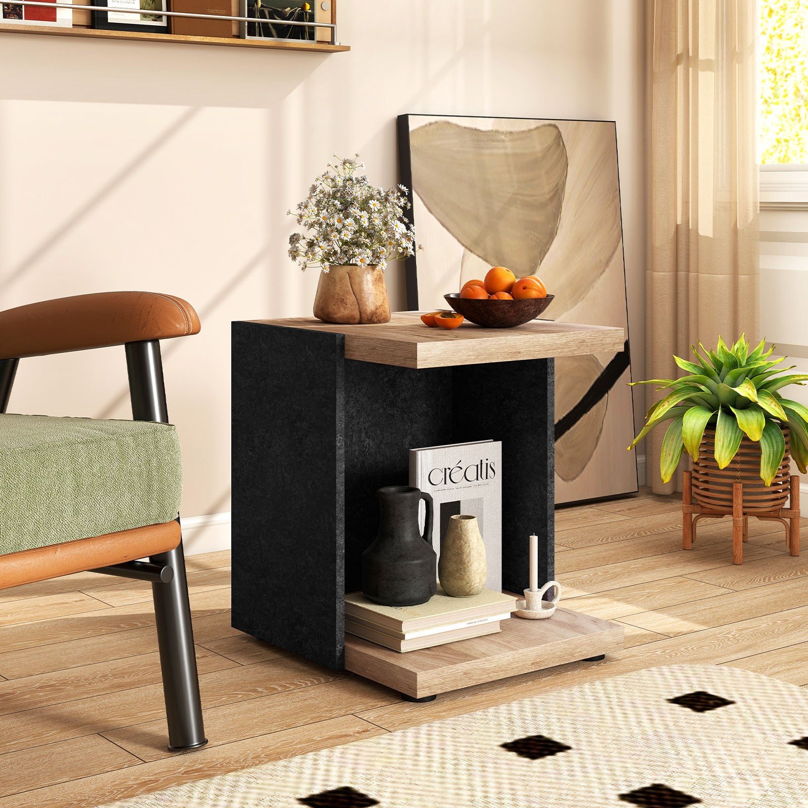 End Table 2-Tier Sofa Side Table with Open Storage Shelf, Oak End & Side Tables at Gallery Canada