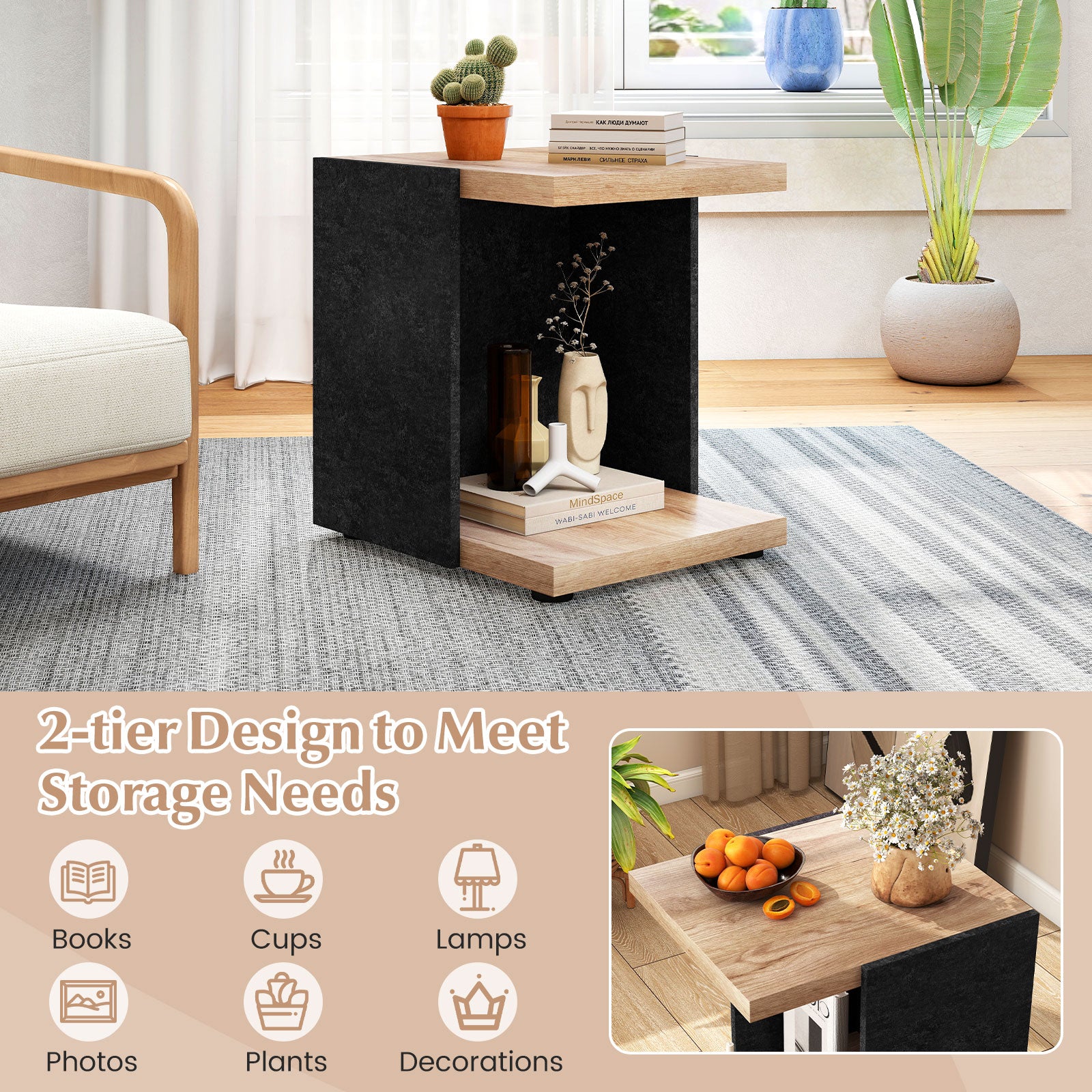 End Table 2-Tier Sofa Side Table with Open Storage Shelf, Oak End & Side Tables at Gallery Canada