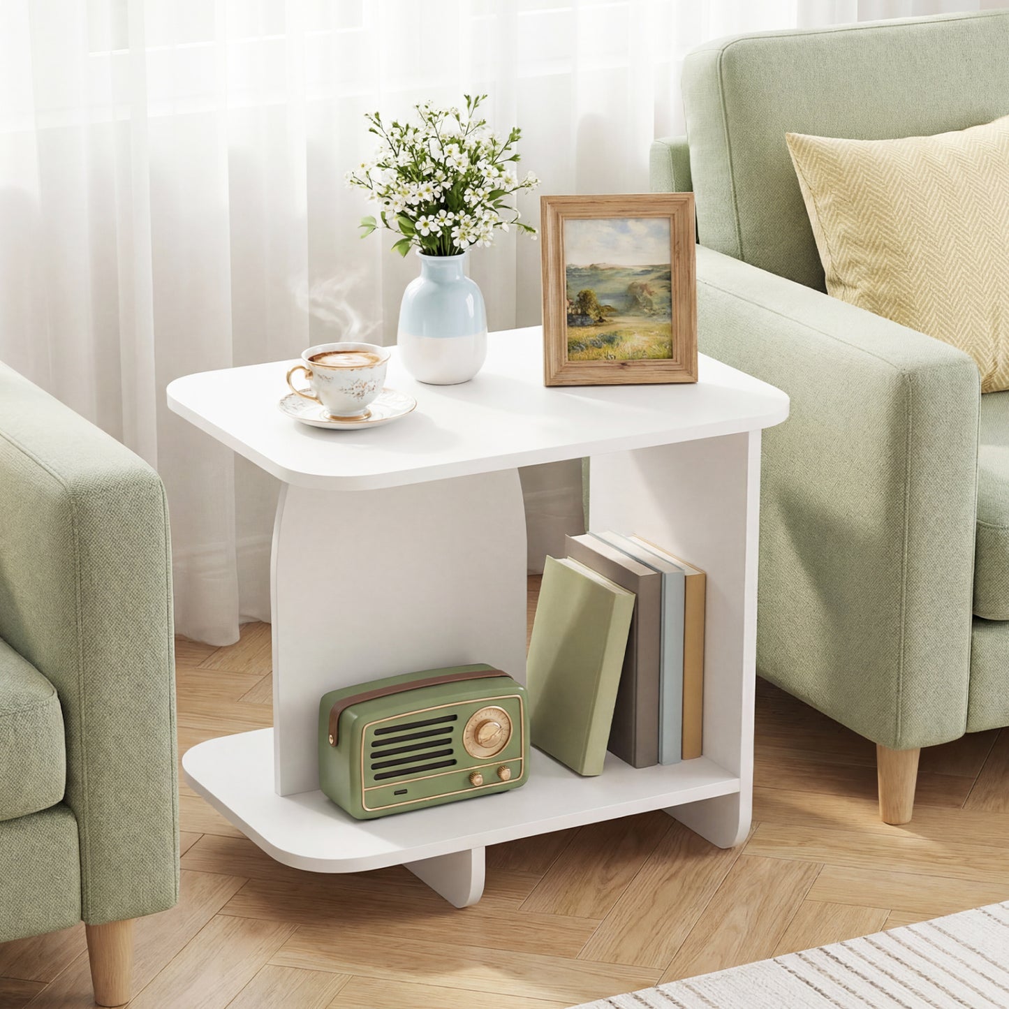 2-Tier End Table With Storage Shelf, White End & Side Tables at Gallery Canada