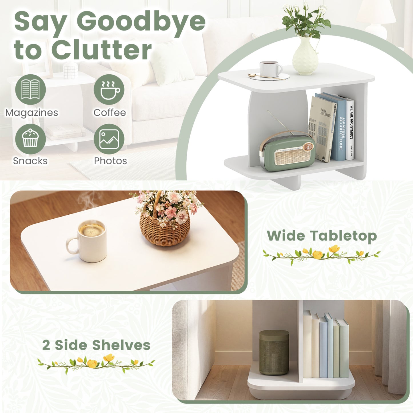 2-Tier End Table With Storage Shelf, White End & Side Tables at Gallery Canada
