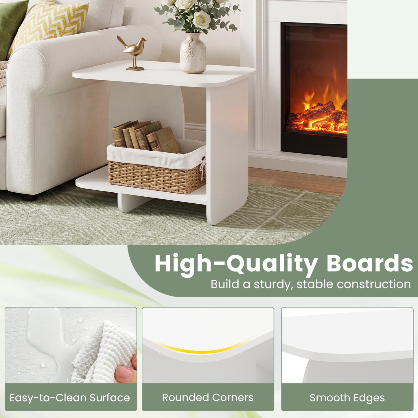 2-Tier End Table With Storage Shelf, White End & Side Tables at Gallery Canada