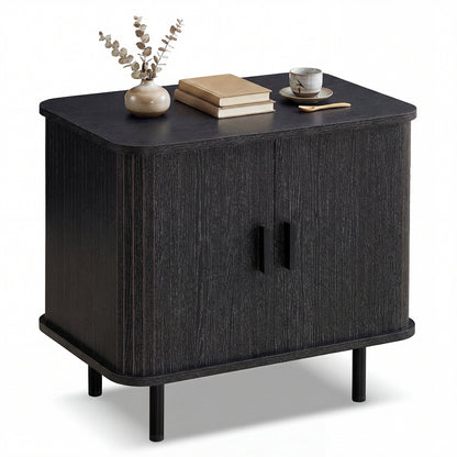 Modern Mid Century Nightstand, Sliding Tambour Doors, Storage Shelf, Black Nightstands at Gallery Canada