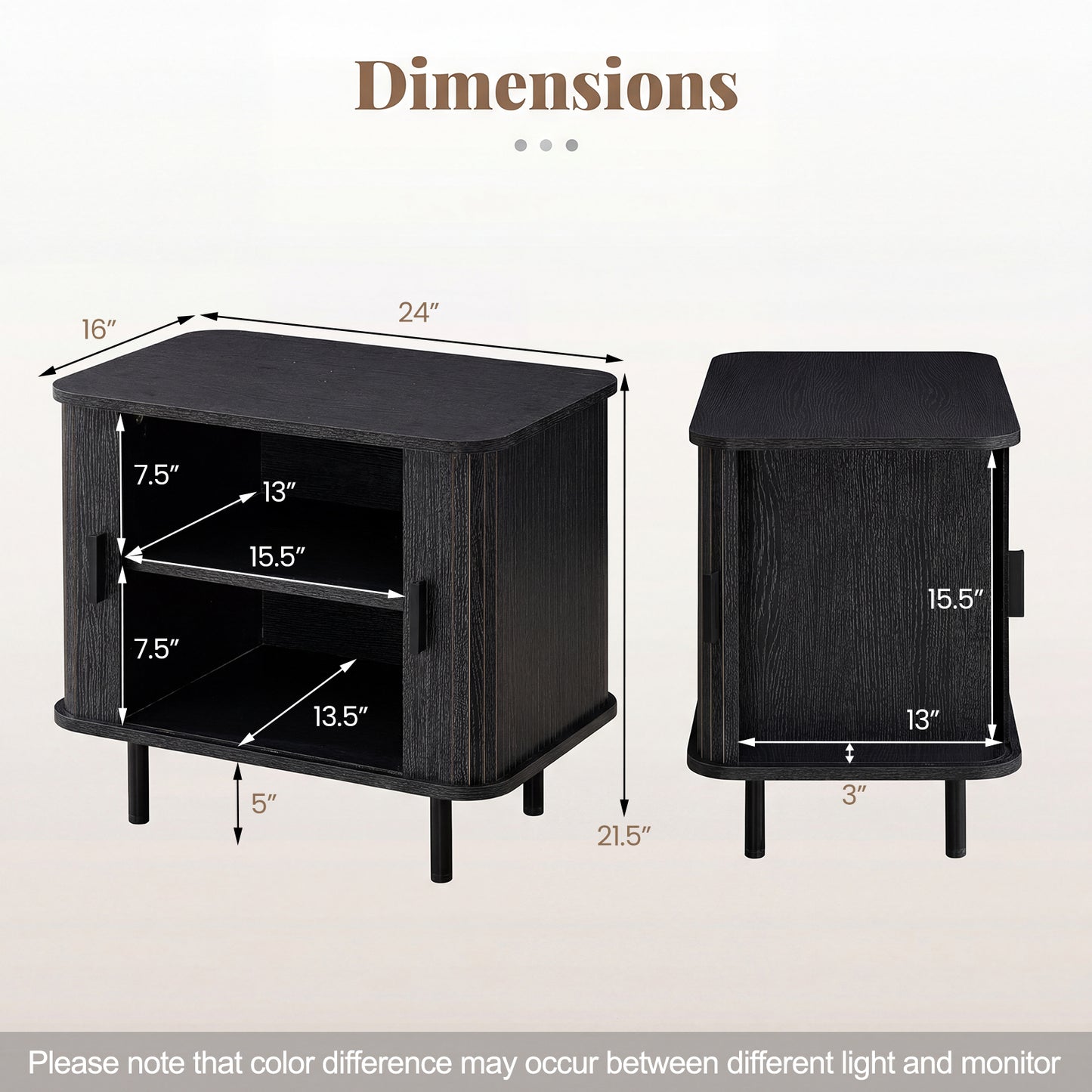 Modern Mid Century Nightstand, Sliding Tambour Doors, Storage Shelf, Black Nightstands at Gallery Canada