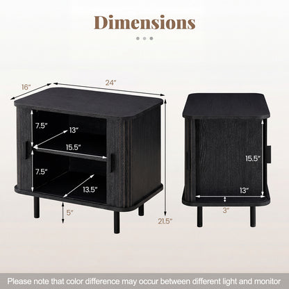 Modern Mid Century Nightstand, Sliding Tambour Doors, Storage Shelf, Black Nightstands at Gallery Canada