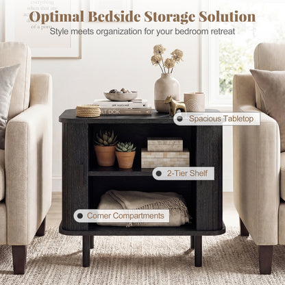 Modern Mid Century Nightstand, Sliding Tambour Doors, Storage Shelf, Black Nightstands at Gallery Canada
