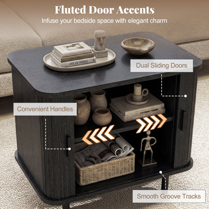 Modern Mid Century Nightstand, Sliding Tambour Doors, Storage Shelf, Black Nightstands at Gallery Canada