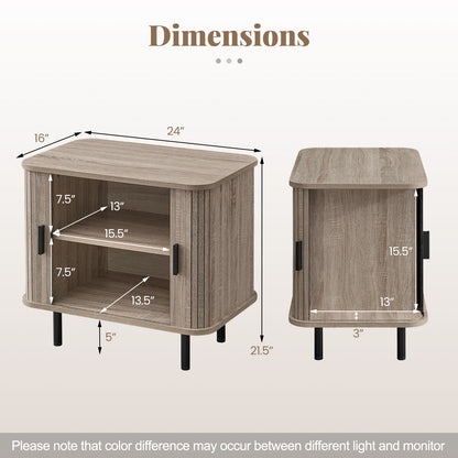 Modern Mid Century Nightstand, Sliding Tambour Doors, Storage Shelf, Natural Nightstands at Gallery Canada