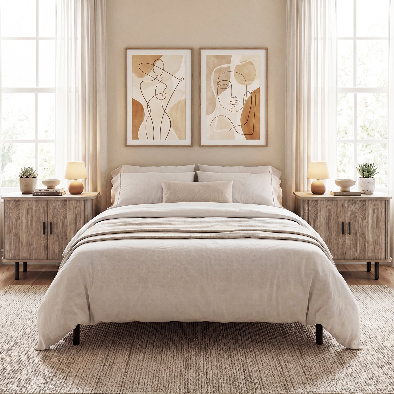 Modern Mid Century Nightstand, Sliding Tambour Doors, Storage Shelf, Natural Nightstands at Gallery Canada