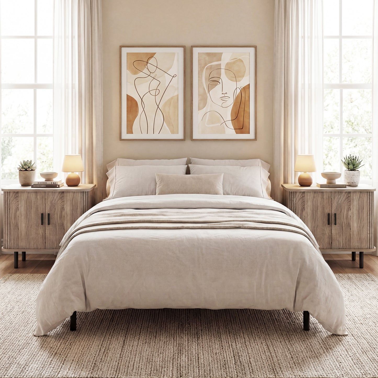 Modern Mid Century Nightstand, Sliding Tambour Doors, Storage Shelf, Natural Nightstands at Gallery Canada