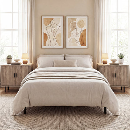 Modern Mid Century Nightstand, Sliding Tambour Doors, Storage Shelf, Natural Nightstands at Gallery Canada