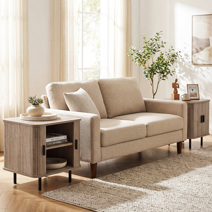 Modern Mid Century Nightstand, Sliding Tambour Doors, Storage Shelf, Natural Nightstands at Gallery Canada