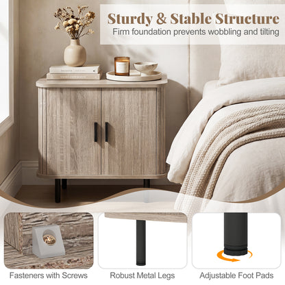 Modern Mid Century Nightstand, Sliding Tambour Doors, Storage Shelf, Natural Nightstands at Gallery Canada