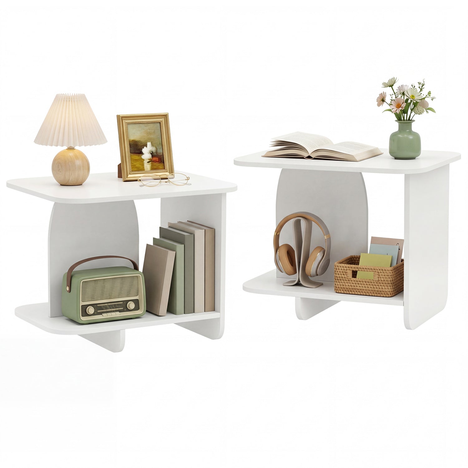 2-Tier End Table Set With Storage Shelf, White End & Side Tables White at Gallery Canada