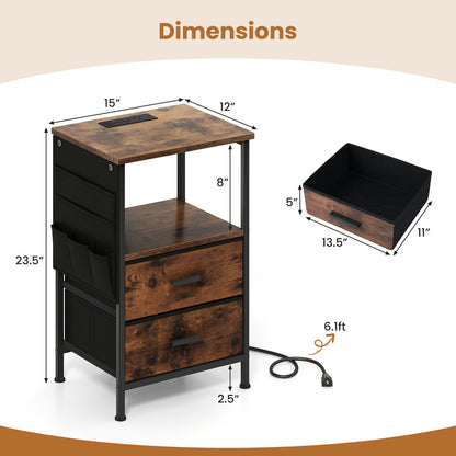 Charging Station End Table, 1 Nightstand With 2 Folding Fabric Drawers Nightstands at Gallery Canada
