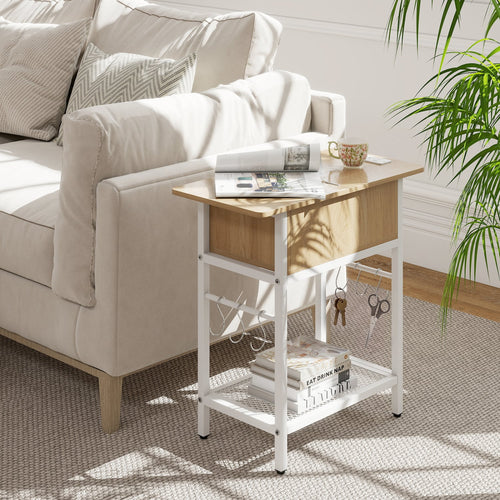 End Table With Charging Station, USB Ports, Flip Top, Natural