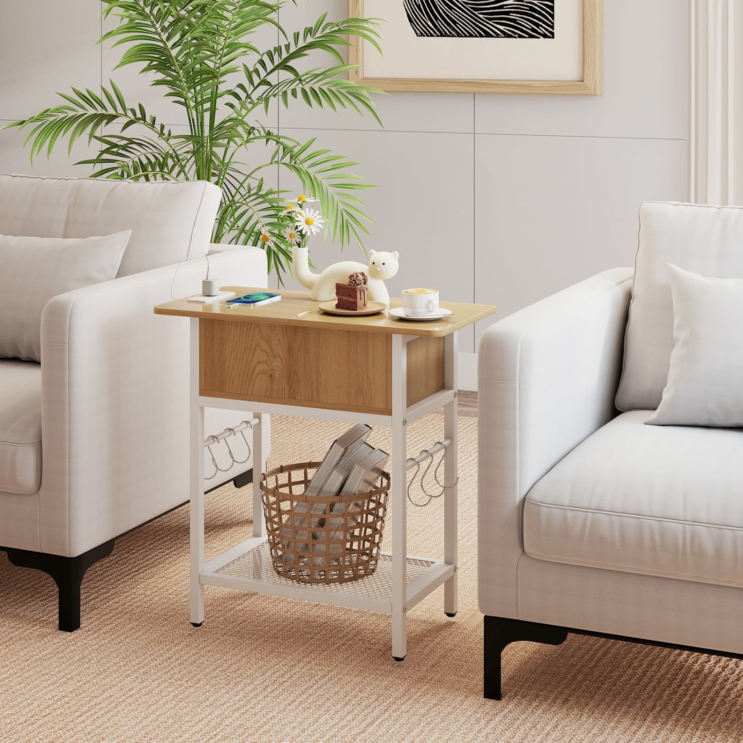 End Table With Charging Station, USB Ports, Flip Top, Natural End & Side Tables at Gallery Canada