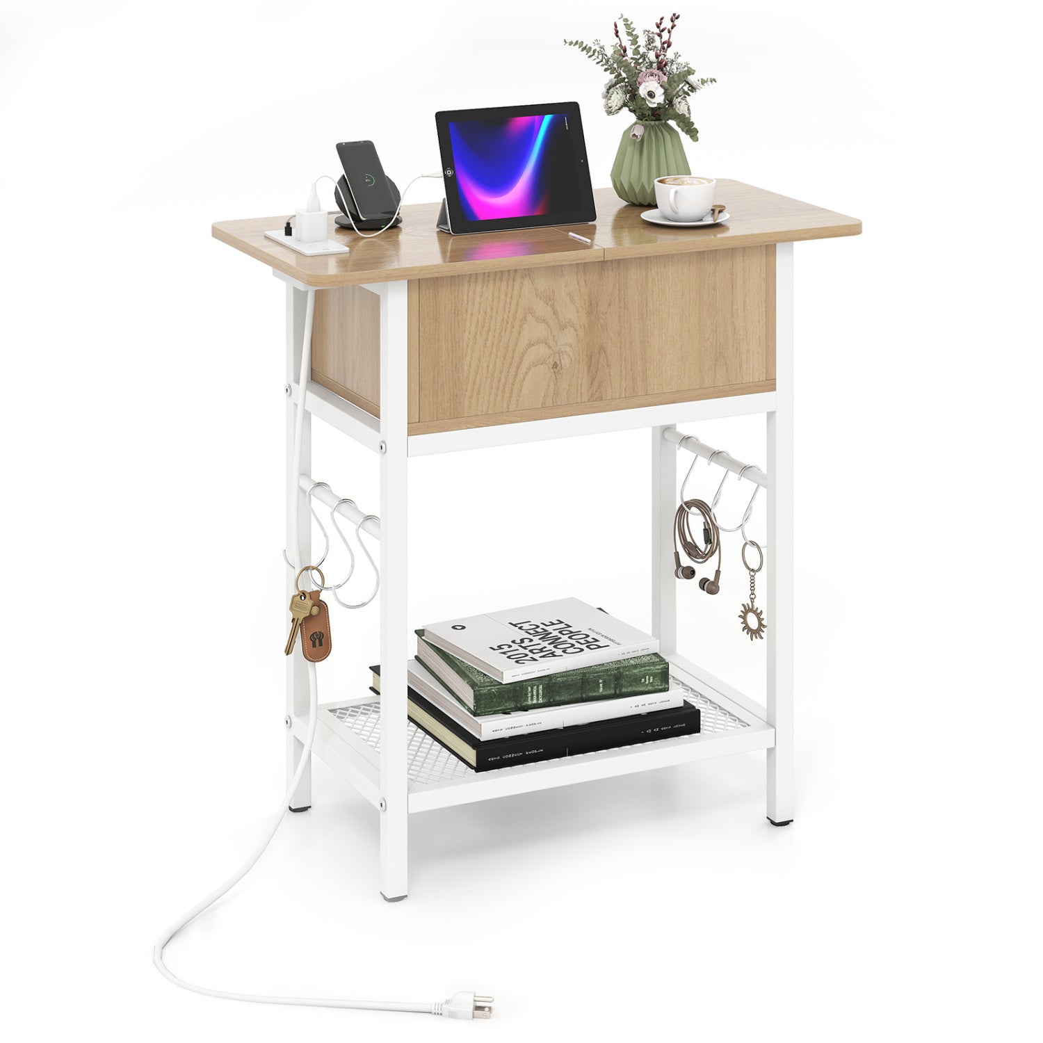 End Table With Charging Station, USB Ports, Flip Top, Natural End & Side Tables Natural at Gallery Canada