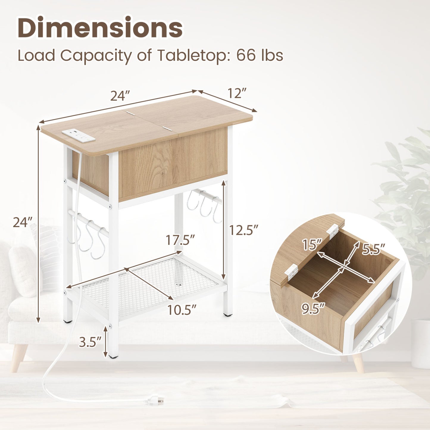 End Table With Charging Station, USB Ports, Flip Top, Natural End & Side Tables at Gallery Canada