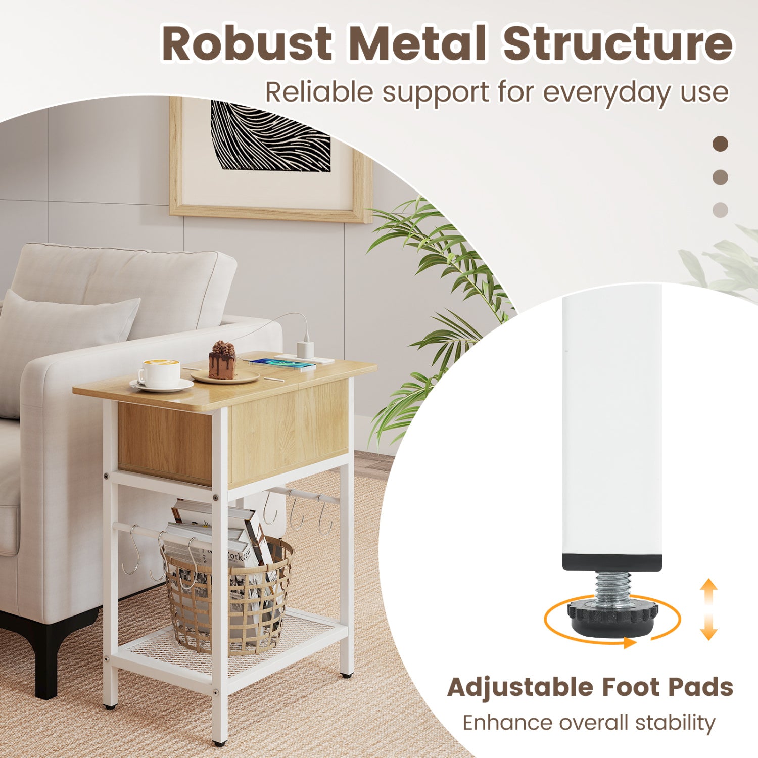 End Table With Charging Station, USB Ports, Flip Top, Natural End & Side Tables at Gallery Canada