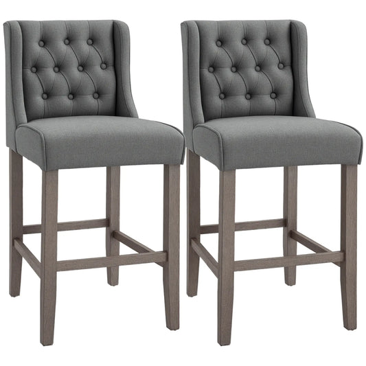 Set of 2 40Inch Button Tufted Bar Stools, High Counter Dining, Grey Bar Stools Grey at Gallery Canada