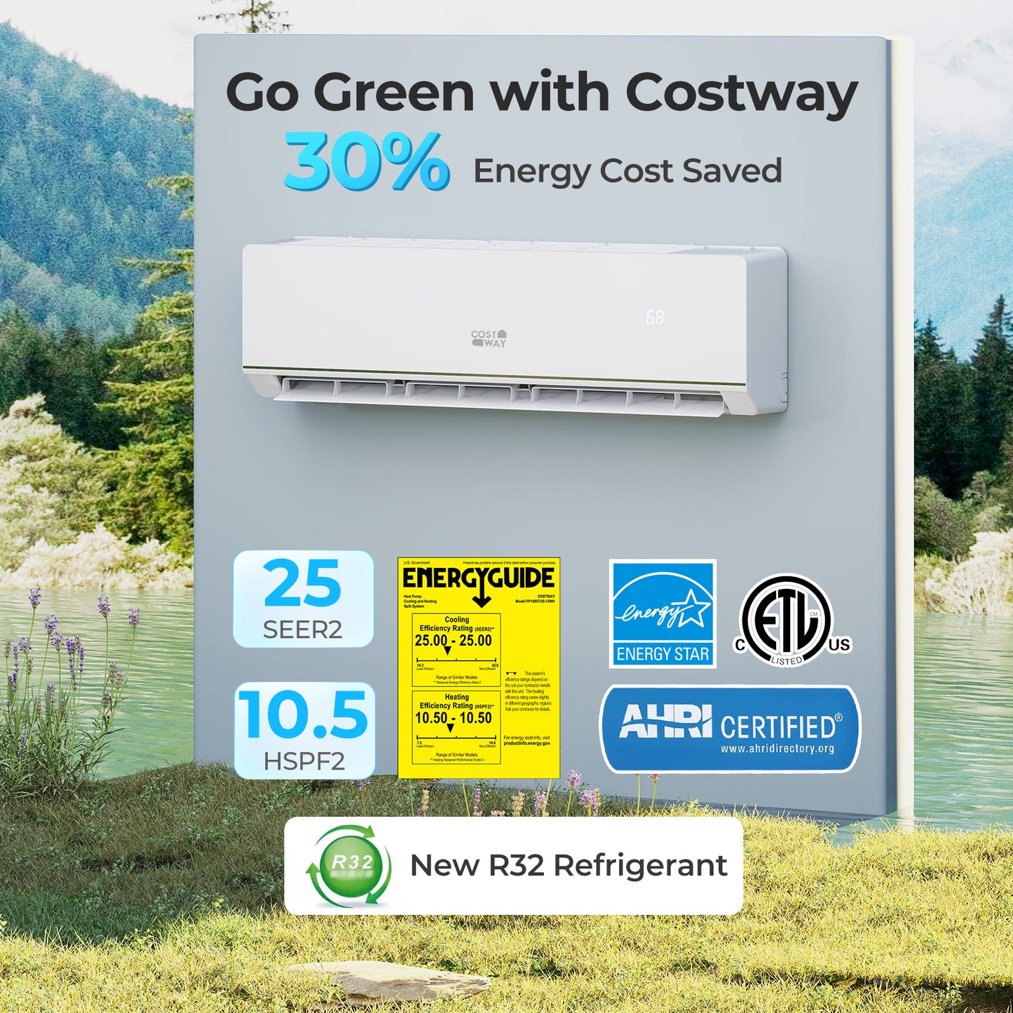 ENERGY STAR Certified 18000 BTU 25 SEER2 208-230V Mini Split Heat Pump Heating at -25℃, White Mini Split Air Conditioners at Gallery Canada