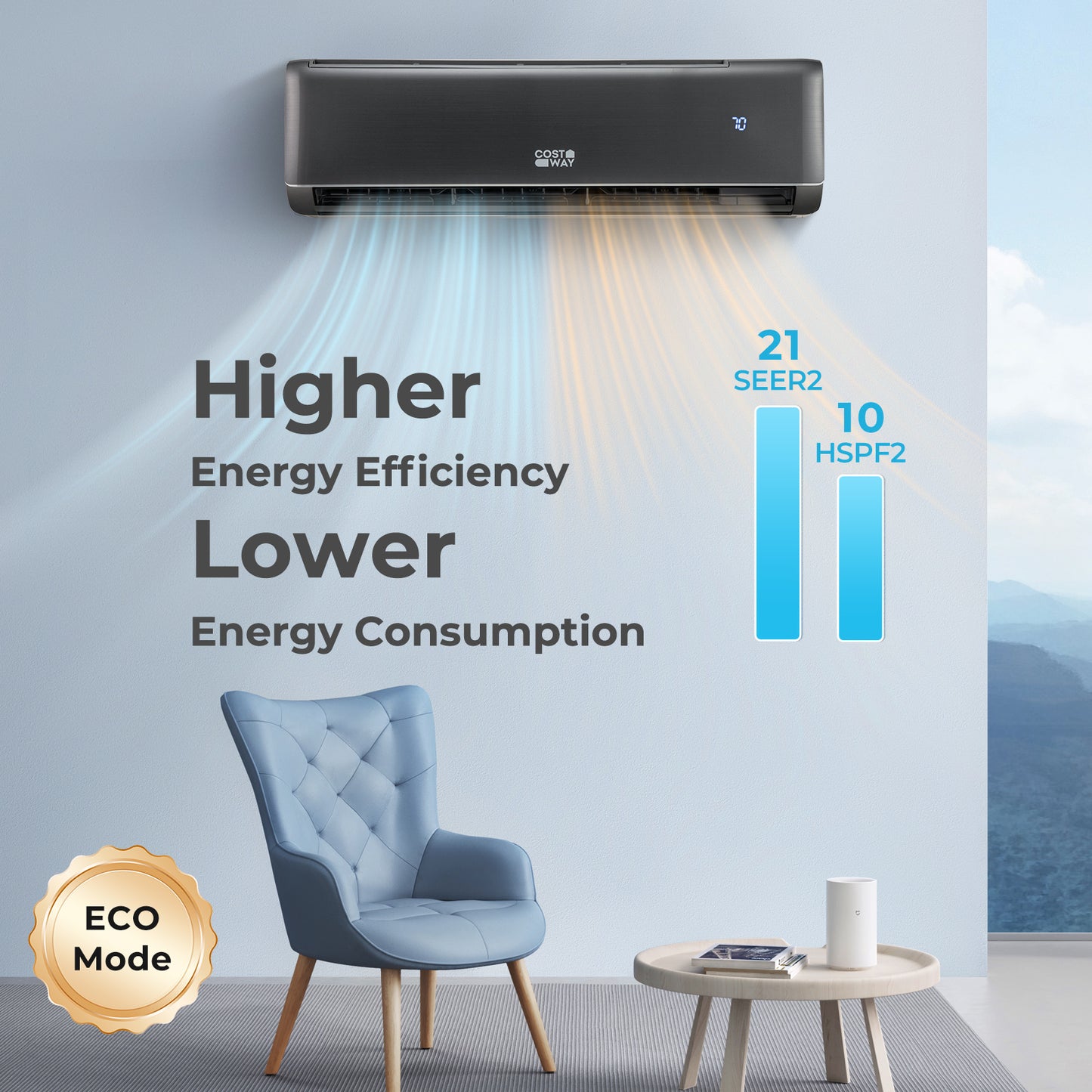 12000 BTU 21 SEER2 208-230V Mini Split Climatiseur Chauffage, Gris