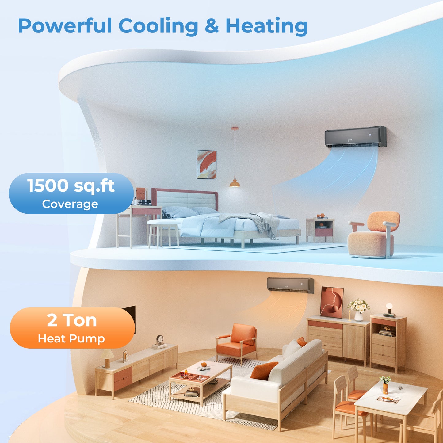 24000 BTU 21 SEER2 Climatiseur Mini-Split et Chauffage, Compatible Wifi, Gris