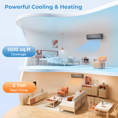 24000 BTU 21 SEER2 Climatiseur Mini-Split et Chauffage, Compatible Wifi, Gris