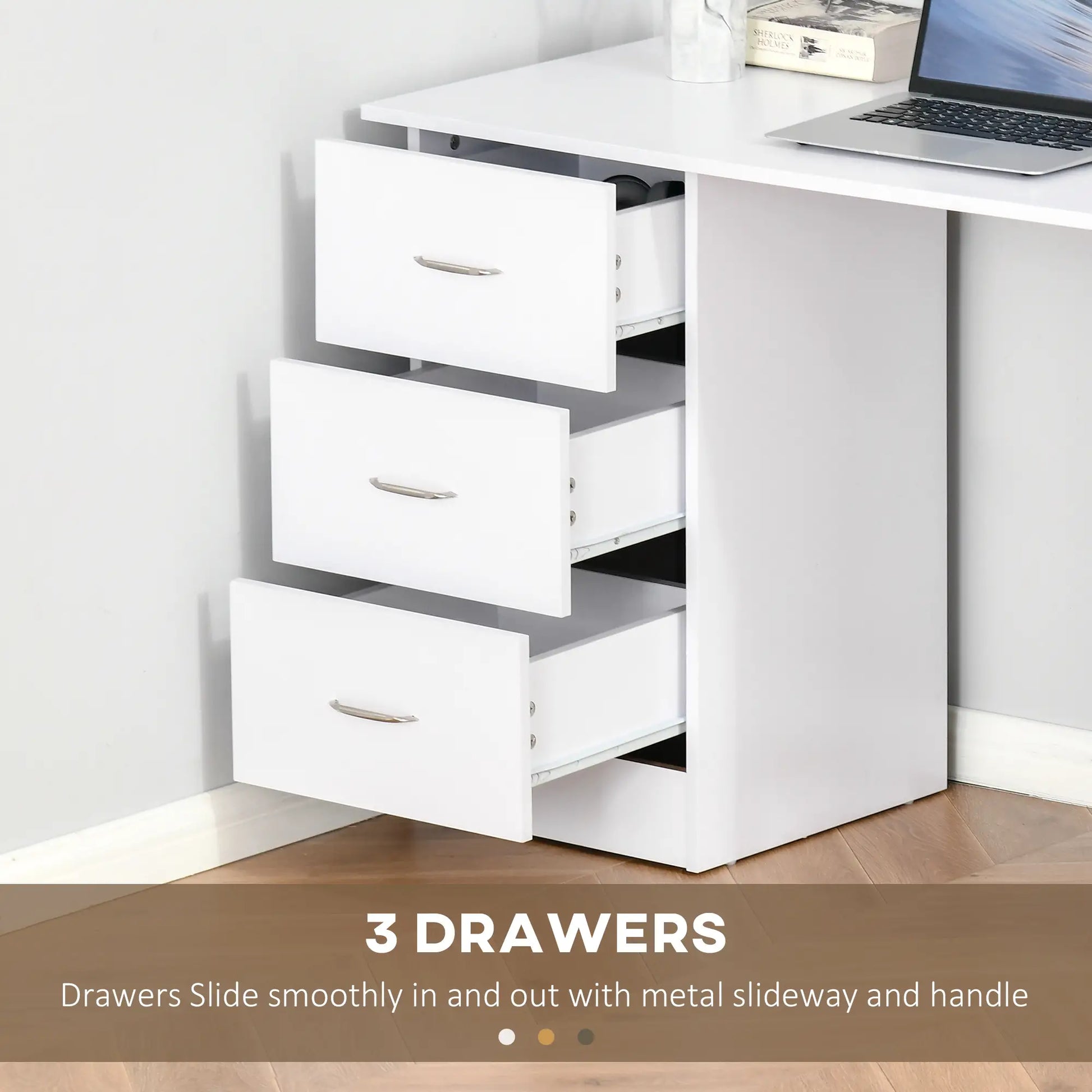 47 Inches Office Desk, 3-Tier Storage Shelves, Drawers, White Writing Desks at Gallery Canada