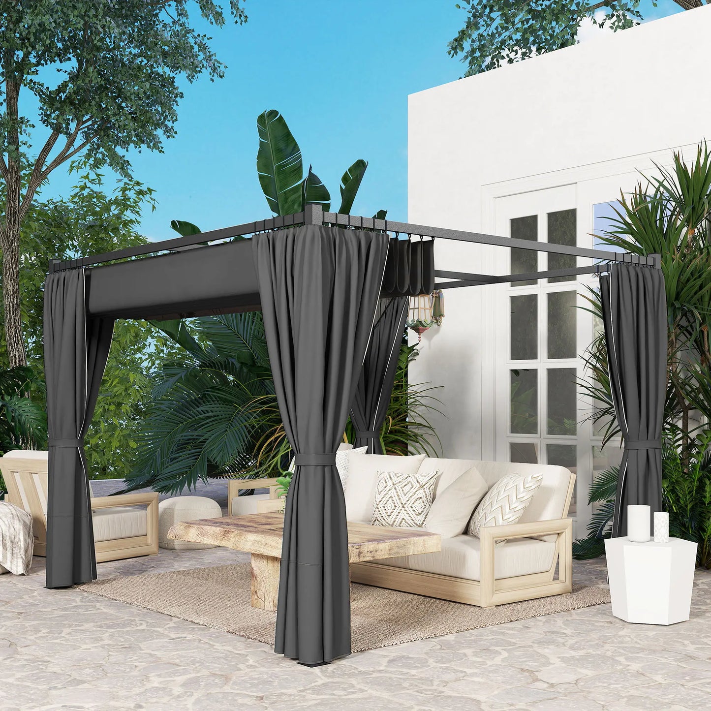 10' x 10' Retractable Pergola Canopy, Metal Outdoor Gazebo, Dark Grey Pergolas at Gallery Canada