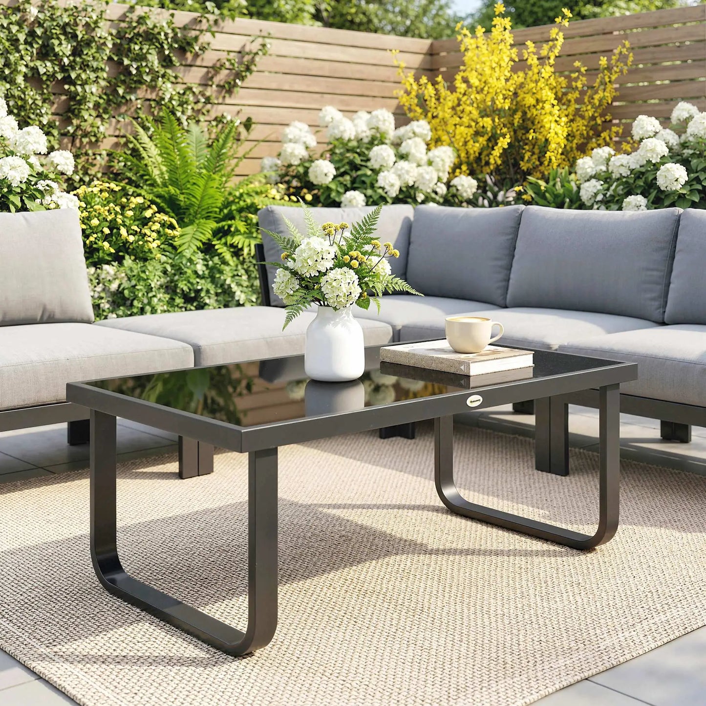 Outdoor Patio Coffee Table, Rectangle Metal Side Table, Tempered Glass Tabletop Patio Side Tables at Gallery Canada